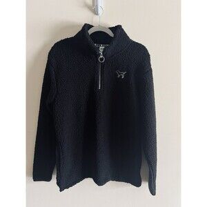 Victoria’s Secret PINK Small Black 1/4 Zip Pullover Sherpa Fleece Dog Logo NWT‎